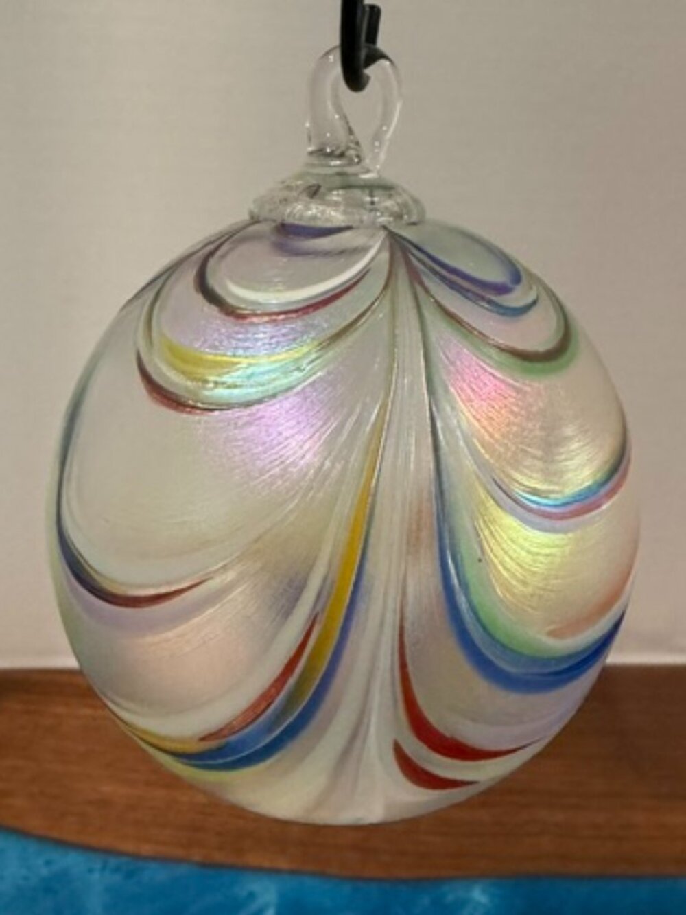 Artisan Hand Blown Multicolor Rainbow Splatter Pulled Swirl Glass Ball Ornament